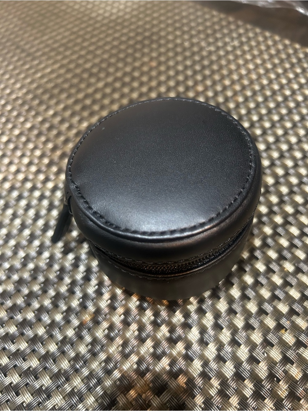 Levenger Black Round Leather Zip Travel Pouch